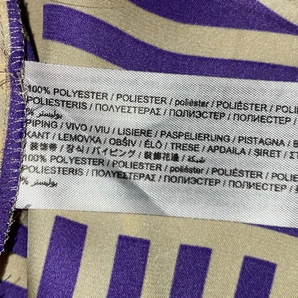 Mango (MNG) Satin Purple & Cream Striped Wrap Dress. Mid Length. Size 8. - Picture 15 of 15